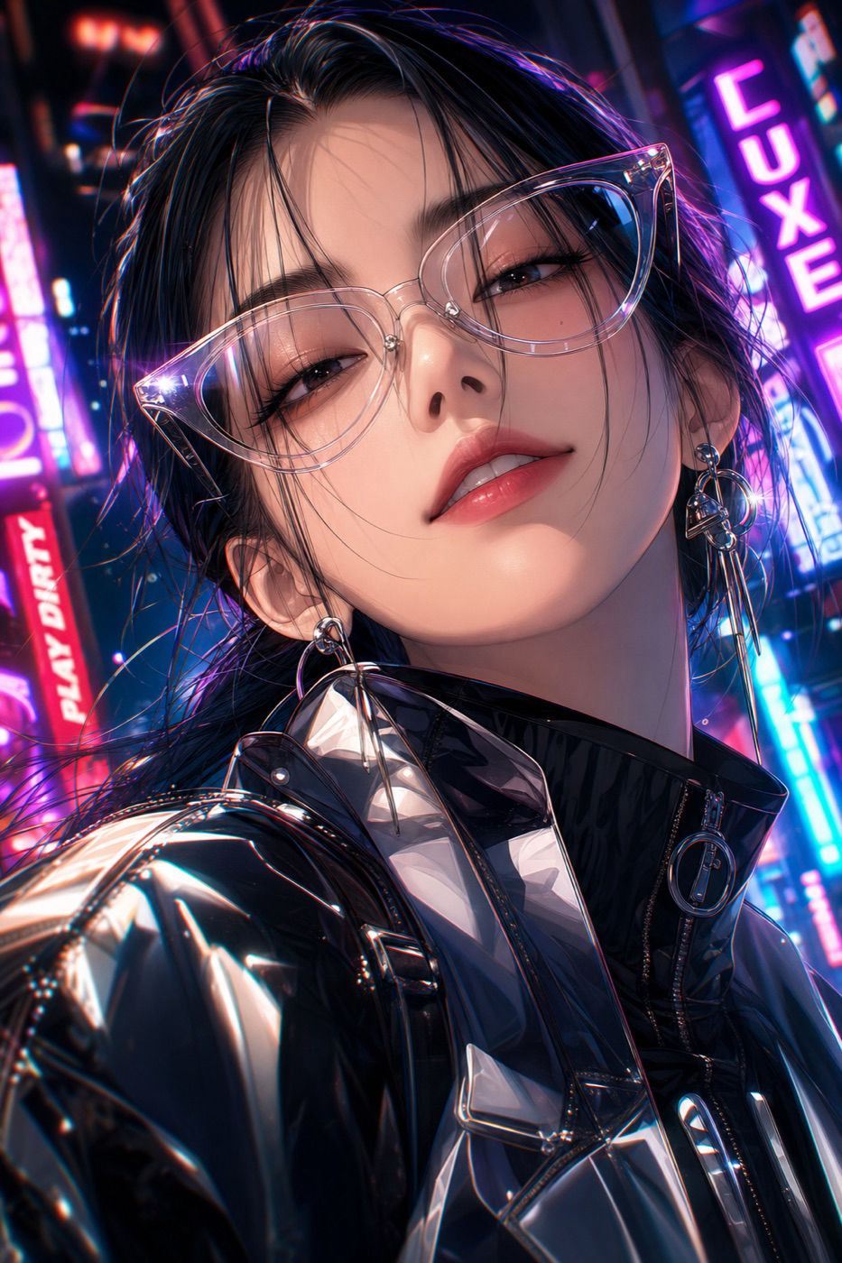 Cyberpunk Portrait with Clear Glasses