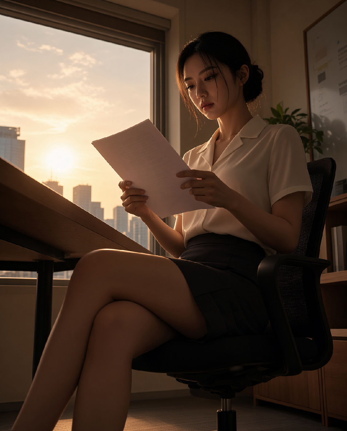 Golden Hour Office Document Reading