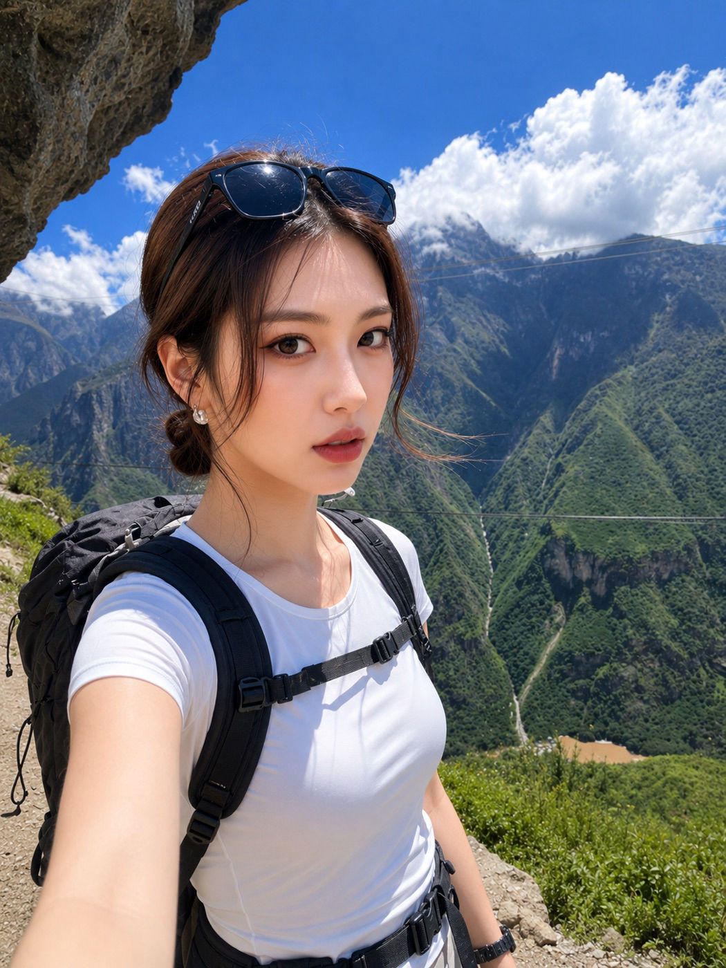 Mountain-ridge hiking selfie