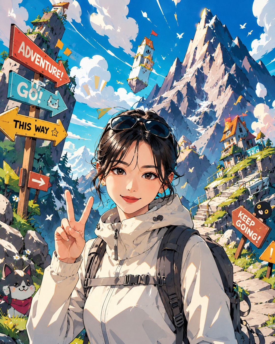 Anime Hiking Selfie on a Fantasy Mountain Trail