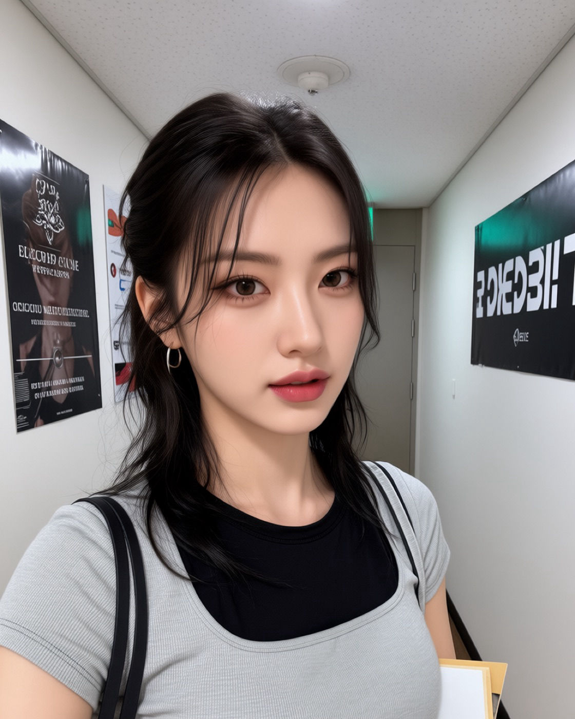 Backstage hallway selfie, K-pop corridor